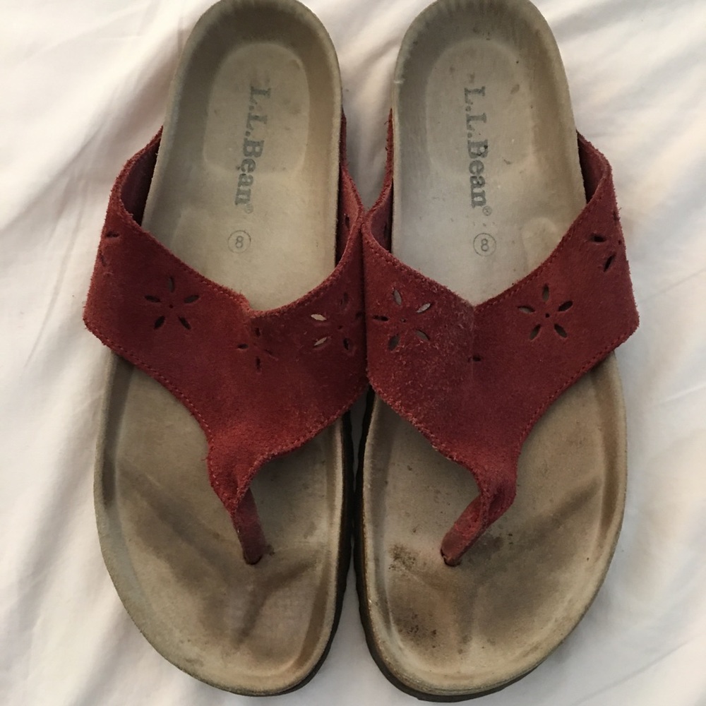LL Bean Flat Ortho Footbed Cork Flip Flops Suede.